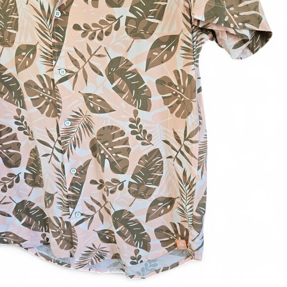 Free Planet Mens Tropical Leaf Hawaiian Short Sleeve Pink/Green Large - Picture 7 of 11